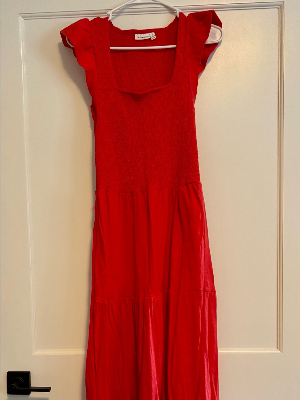 Lucky Brand Red Sleeveless Maxi Dress with Square Neck